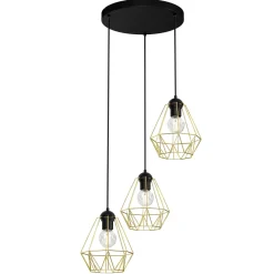 Hängelampen|Esszimmer Lampen*Luminex Hängelampe Metall 3-flammig Retro dekorativ Gold Schwarz