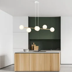 Hängelampen|Bürolampen*Emibig Hängelampe Metall Glas in Weiß Gold 110 cm lang