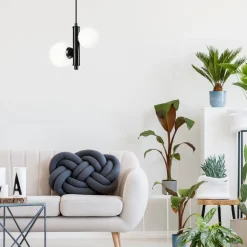 Lamkur Hängelampe Metall Glas Schwarz Weiß 2x E27 Kugelschirme< Schlafzimmer Lampen|Kugellampen