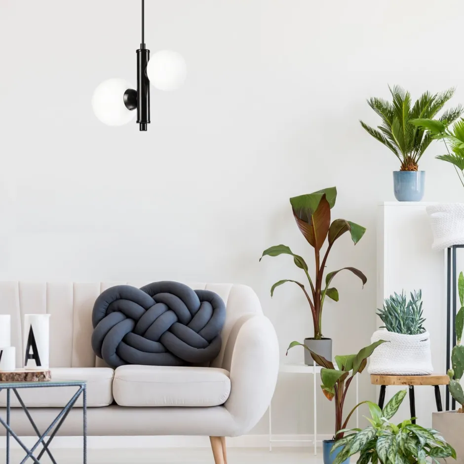 Lamkur Hängelampe Metall Glas Schwarz Weiß 2x E27 Kugelschirme< Schlafzimmer Lampen|Kugellampen