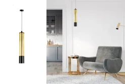 Hängelampen|Bürolampen*Belis Hängelampe Metall GU10 Ø10 cm rund Schwarz Gold