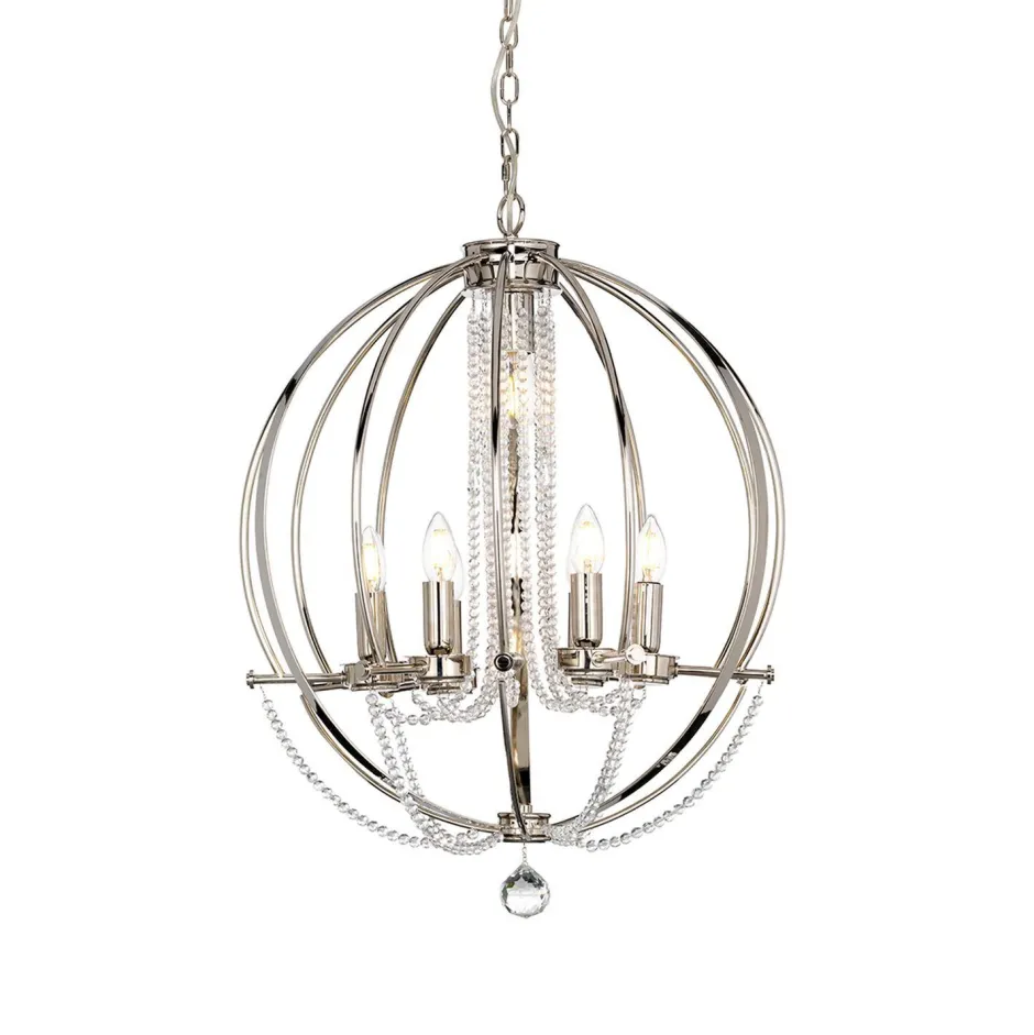 Elstead Hängelampe Metall in Nickel Ø61cm rund DERINA< Hängelampen|Esszimmer Lampen