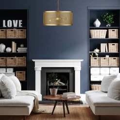 Hängelampen|Esszimmer Lampen*Searchlight Hängelampe Metall Mesh Ø 45 cm rund 3x E27 in Gold