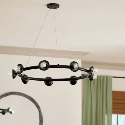 Elstead Hängelampe Metall rund D: 87,6 cm H: max. 185,5 cm Schwarz< Hängelampen|Bürolampen