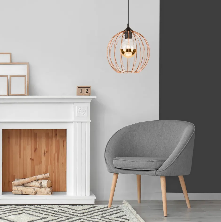 Hängelampen|Bürolampen*Lamkur Hängelampe Metall Schwarz Kupfer Ø 24 cm verstellbar Retro