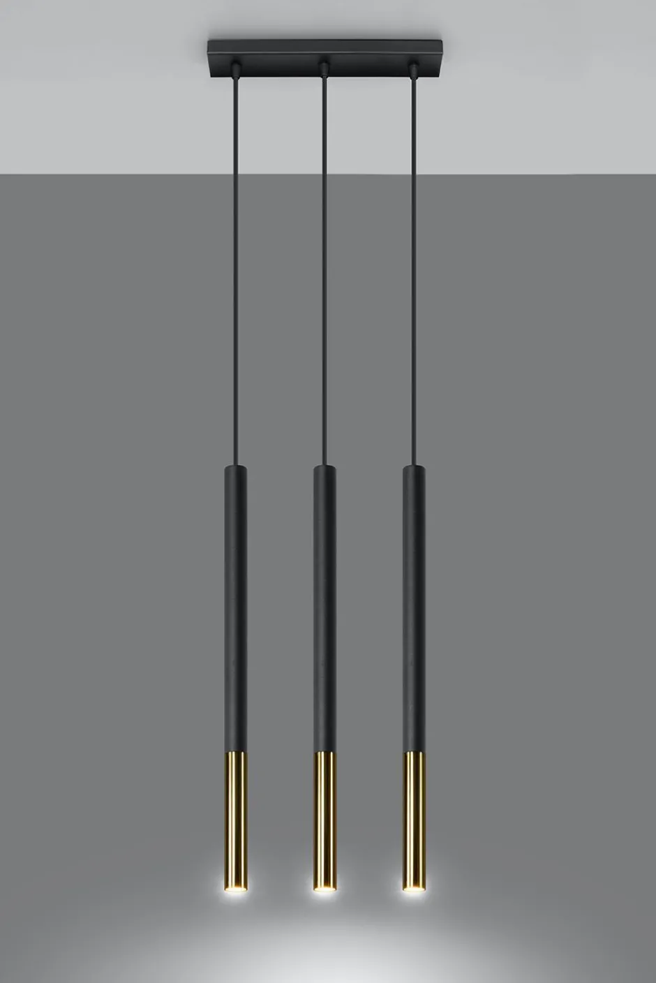 Hängelampen|Moderne Lampen*Sollux Hängelampe Metall Schwarz Gold länglich 3-flammig G9