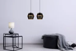 Hängelampen|Bürolampen*Belis Hängelampe Metall Schwarz Gold E27 50 cm lang 2-flammig