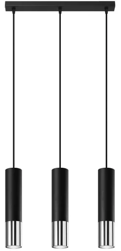 Sollux Hängelampe Metall Schwarz Chrom 3-flammig verstellbar< Hängelampen|Esszimmer Lampen