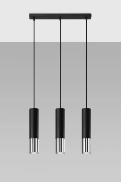 Sollux Hängelampe Metall Schwarz Chrom 3-flammig verstellbar< Hängelampen|Esszimmer Lampen