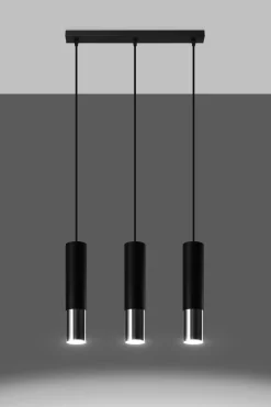 Sollux Hängelampe Metall Schwarz Chrom 3-flammig verstellbar< Hängelampen|Esszimmer Lampen