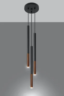 Moderne Lampen|Esszimmer Lampen*Sollux Hängelampe Metall Schwarz Kupfer höhenverstellbar G9