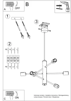 Sollux Hängelampe Metall Schwarz 6-flammig E27 Esstisch< Hängelampen|Wohnzimmerlampen