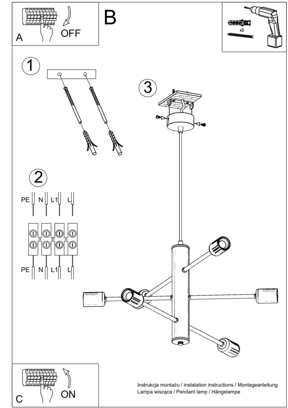 Sollux Hängelampe Metall Schwarz 6-flammig E27 Esstisch< Hängelampen|Wohnzimmerlampen