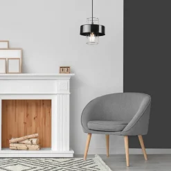 Lamkur Hängelampe Metall Schwarz Chrom Ø 20 cm E27 höhenverstellbar< Bürolampen|Küchenlampen