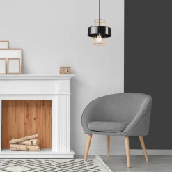 Bürolampen|Küchenlampen*Lamkur Hängelampe Metall Schwarz Gold Ø 20 cm E27 höhenverstellbar