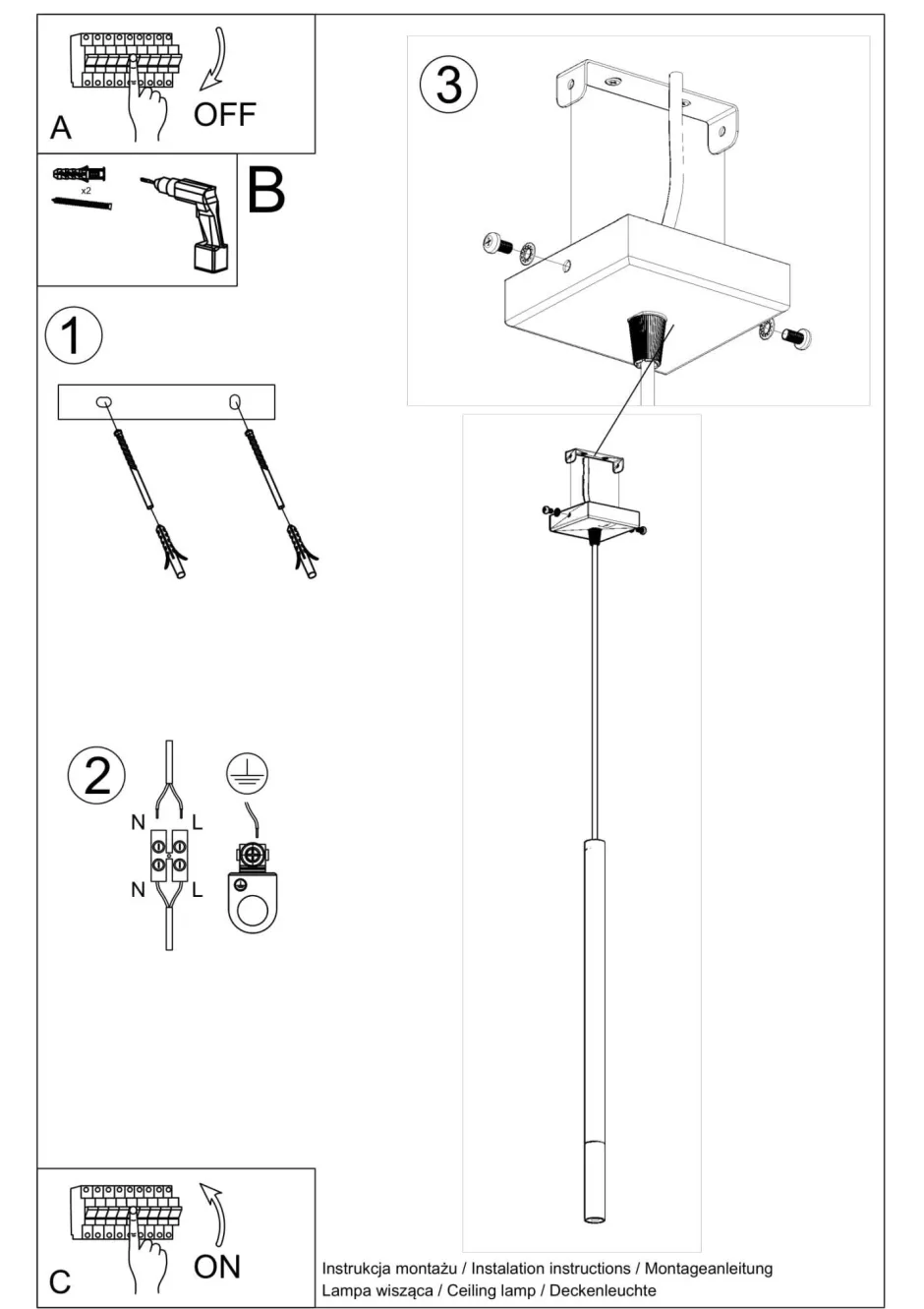 Sollux Hängelampe Metall Schwarz Chrom Ø 2,5 cm schmal Zylinder< Hängelampen|Esszimmer Lampen