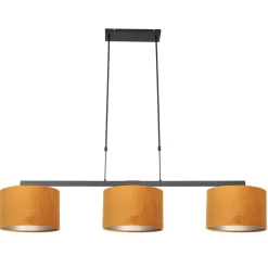 Steinhauer Hängelampe Metall Stoff in Schwarz Gold 140 cm 3-flmg< Hängelampen|Bürolampen