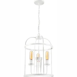 Bürolampen|Rustikale Lampen*Lamkur Hängelampe Metall Weiß Ø 35,5 cm 3-flammig E27 Rustikal