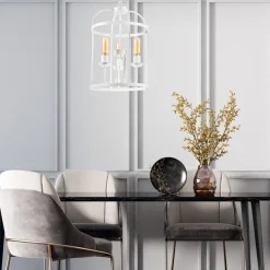 Bürolampen|Rustikale Lampen*Lamkur Hängelampe Metall Weiß Ø 35,5 cm 3-flammig E27 Rustikal