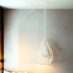 Hängelampen|Esszimmer Lampen*Easylight Hängelampe mit Stecker Weiß Käfig Schirm 5,5 m lang