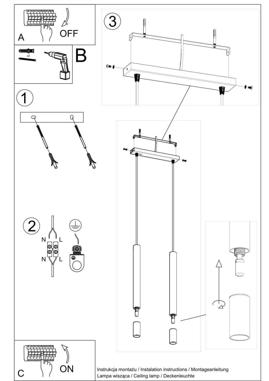 Sollux Hängelampe Modern 2-flammig G9 schmal Schwarz< Moderne Lampen|Wohnzimmerlampen