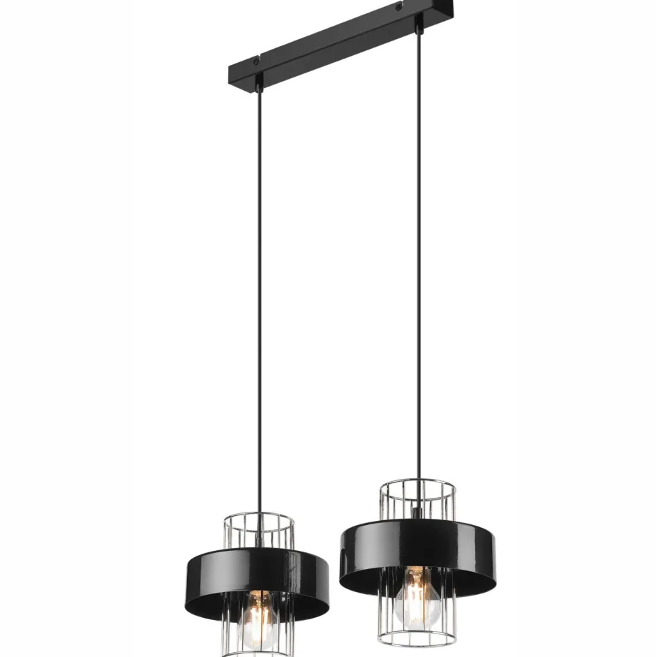 Lamkur Hängelampe Modern Metall 2-flammig Schwarz Chrom E27 AFINA< Bürolampen|Küchenlampen