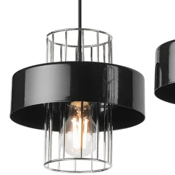 Lamkur Hängelampe Modern Metall 2-flammig Schwarz Chrom E27 AFINA< Bürolampen|Küchenlampen