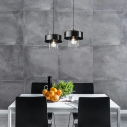 Lamkur Hängelampe Modern Metall 2-flammig Schwarz Chrom E27 AFINA< Bürolampen|Küchenlampen