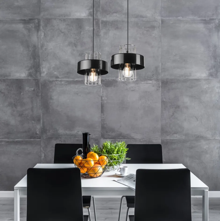 Lamkur Hängelampe Modern Metall 2-flammig Schwarz Chrom E27 AFINA< Bürolampen|Küchenlampen