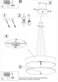 Sollux Hängelampe Modern rund Ø 80 cm groß Schwarz Stoff Glas< Wohnzimmerlampen|Stofflampen