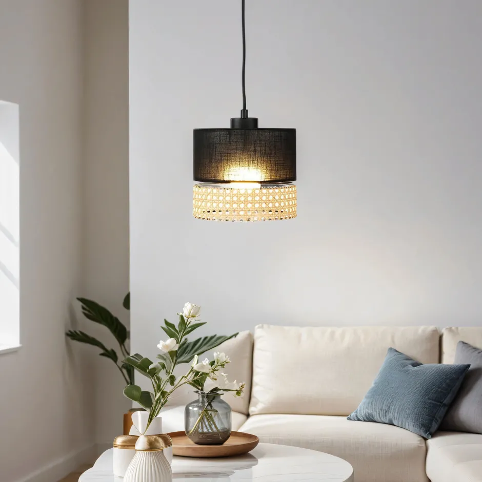 Hängelampen|Esszimmer Lampen*TK Lighting Hängelampe Modern Schwarz Braun E27 Stoffschirm