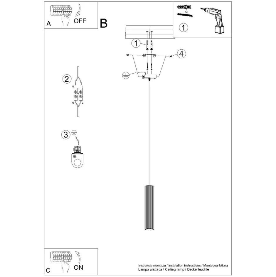 Hängelampen|Wohnzimmerlampen*Sollux Hängelampe Modern Schwarz schmal B: 8 cm H: max. 118 cm GU10