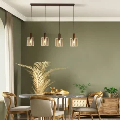 Searchlight Hängelampe Rauchglas B: 142 cm 4-flammig E27 Braun Bernstein< Hängelampen|Wohnzimmerlampen