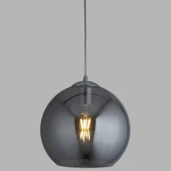 Wohnzimmerlampen|Glaslampen*Searchlight Hängelampe Rauchglas D: 35 cm Glas Metall Kugelschirm