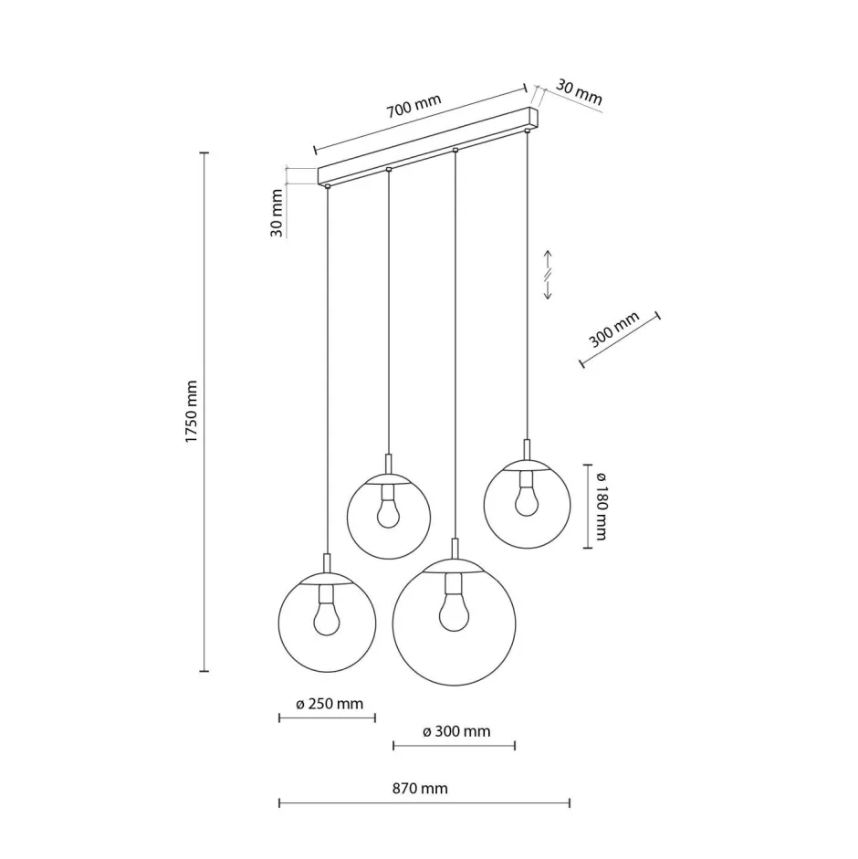 Hängelampen|Esszimmer Lampen*TK Lighting Hängelampe Rauchglas Metall L: 87 cm H: 140 cm 4x E27