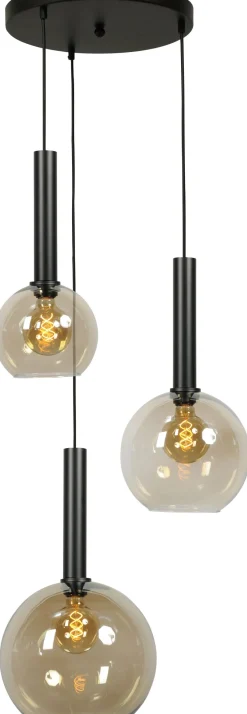 Hängelampen|Kugellampen*Masterlight Hängelampe Rauchglas Metall 3-flammig Schwarz E27 ELRIC