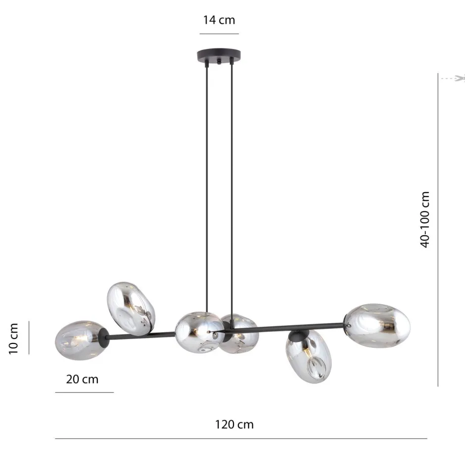 Bürolampen|Kugellampen*Emibig Hängelampe Rauchglas verstellbar 120 cm lang