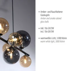 Paul Neuhaus Hängelampe Rauchgrau Bernstein G9 3000 lm Glas 10-flmg< Hängelampen|Bürolampen