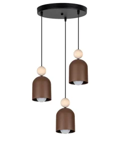 Hängelampen|Bürolampen*Belis Hängelampe Rostbraun Metall Holz 3-flmg E27 Ø36 cm rund