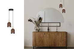 Hängelampen|Bürolampen*Belis Hängelampe Rostbraun Metall Holz 2-flmg E27 Ø21 cm rund