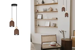 Hängelampen|Bürolampen*Belis Hängelampe Rostbraun Metall Holz 2-flmg E27 Ø21 cm rund