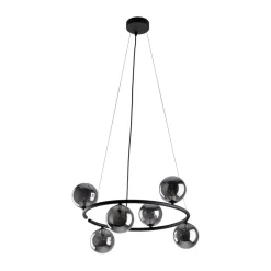 TK Lighting Hängelampe rund Ø 62 cm Metall Rauchglas 6x G9 BRENDAN< Hängelampen|Bürolampen