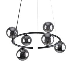 TK Lighting Hängelampe rund Ø 62 cm Metall Rauchglas 6x G9 BRENDAN< Hängelampen|Bürolampen