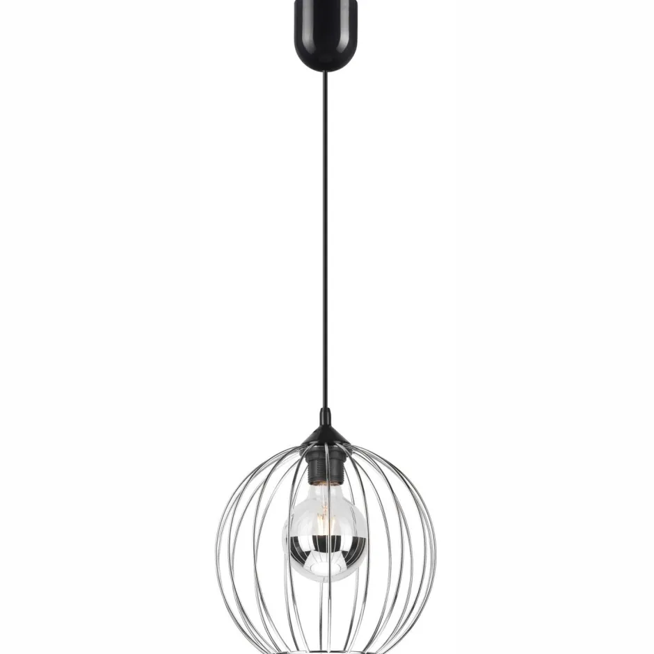 Hängelampen|Bürolampen*Lamkur Hängelampe rund Ø 24 cm Metall Draht Schwarz Chrom KARNA