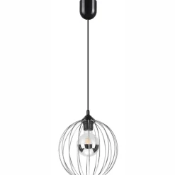 Hängelampen|Bürolampen*Lamkur Hängelampe rund Ø 24 cm Metall Draht Schwarz Chrom KARNA