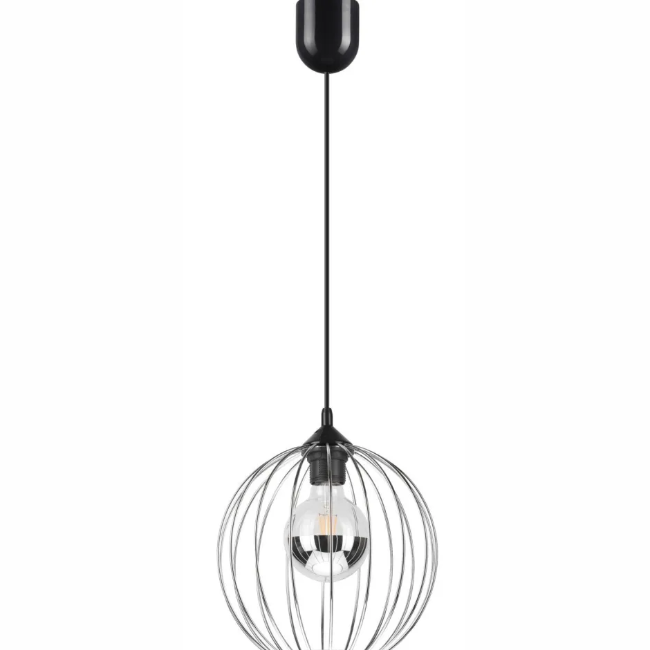 Hängelampen|Bürolampen*Lamkur Hängelampe rund Ø 24 cm Metall Draht Schwarz Chrom KARNA