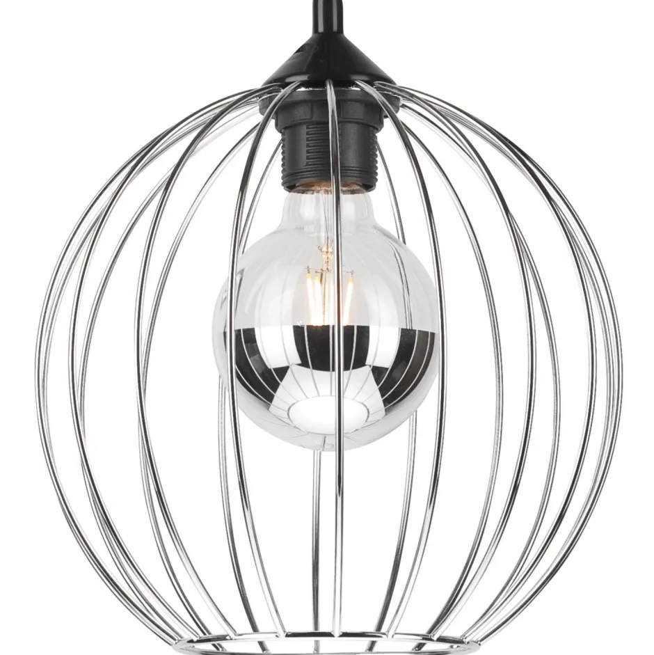 Hängelampen|Bürolampen*Lamkur Hängelampe rund Ø 24 cm Metall Draht Schwarz Chrom KARNA