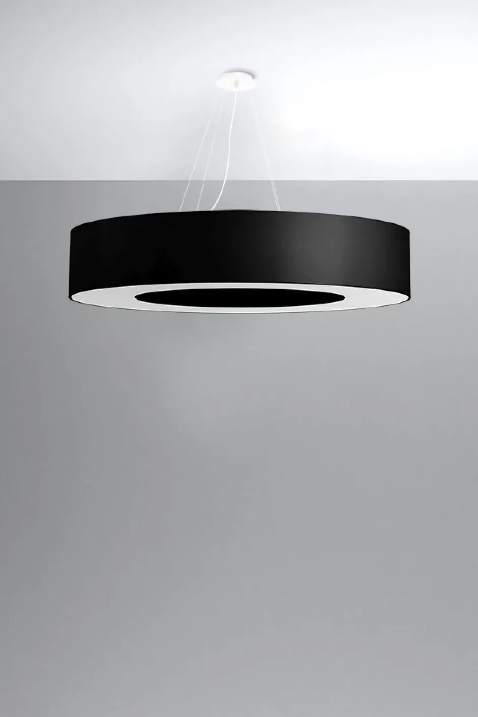 Sollux Hängelampe rund Ø 90 cm Schwarz Stoff Schirm 8x E27< Hängelampen|Wohnzimmerlampen