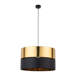 Hängelampen|Esszimmer Lampen*TK Lighting Hängelampe rund Ø 50 cm Stoff Metall E27 Schwarz Gold