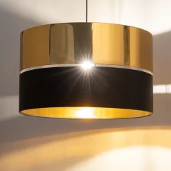 Hängelampen|Esszimmer Lampen*TK Lighting Hängelampe rund Ø 50 cm Stoff Metall E27 Schwarz Gold